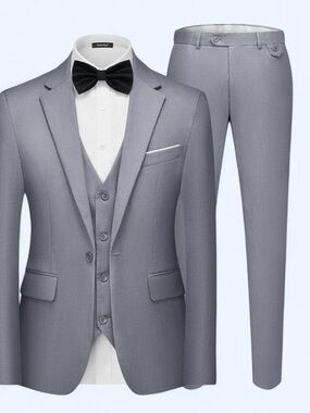 Mage Male Men’s Size Small Light Grey Formal Suit Jacket Vest Pants Slacks Set